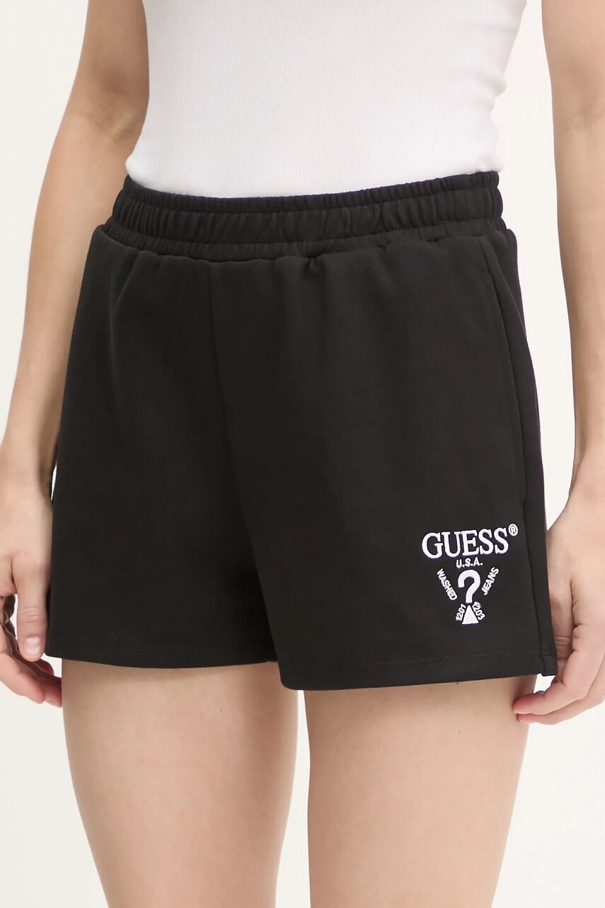 Levně Kraťasy Guess ROBERTA dámské, černá barva, s aplikací, high waist, V5GD19 KC3D2