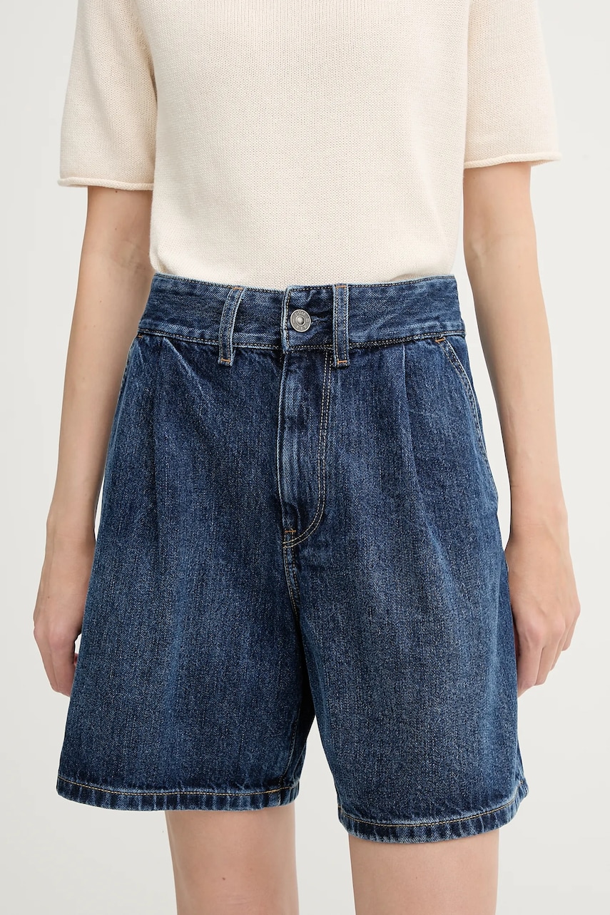 G-Star pantaloni scurți jeans culoarea bleumarin, uni, high waist, D25985-D788