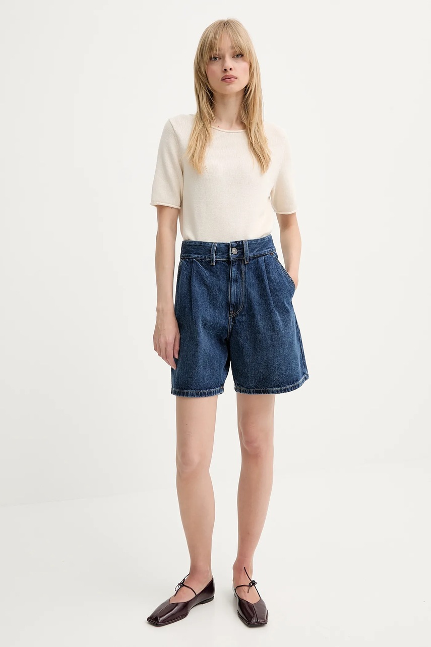 Джинсовые шорты G-Star цвет синий однотонная высокая посадка D25985-D788