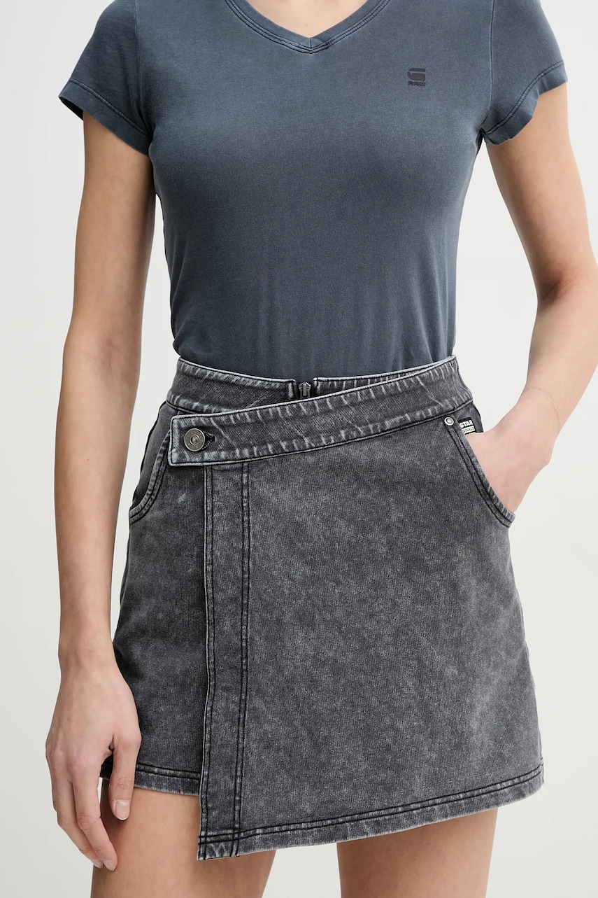 G-Star Raw fustă și pantaloni denim femei, culoarea gri, uni, high waist, D26107-D966 G-Star Raw fustă și pantaloni denim femei, culoarea gri, uni, high waist, D26107-D966