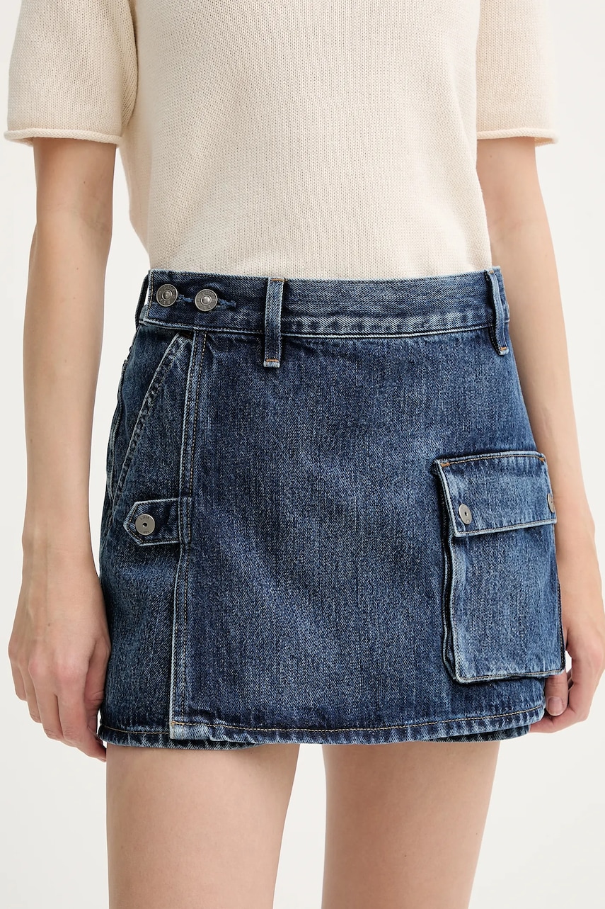 G-Star Raw fustă și pantaloni denim culoarea bleumarin, uni, high waist, D26173-D788 G-Star Raw fustă și pantaloni denim culoarea bleumarin, uni, high waist, D26173-D788