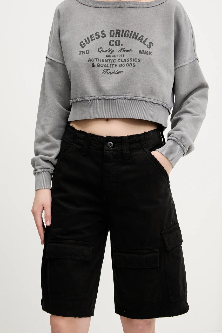 Levně Bavlněné šortky Guess Originals dámské, černá barva, hladké, medium waist, M5GD53 WGCVA