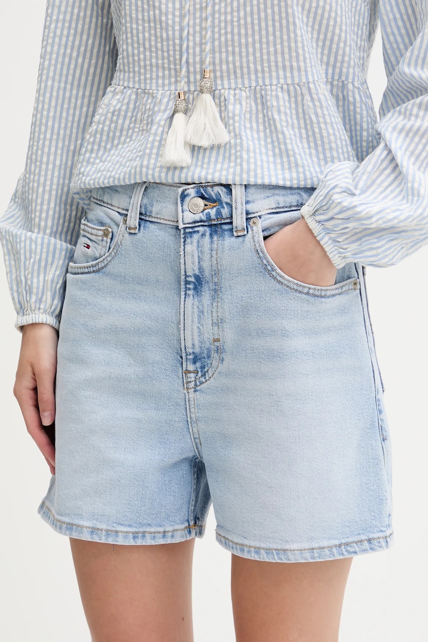Levně Džínové šortky Tommy Jeans dámské, modrá barva, high waist, DW0DW20091