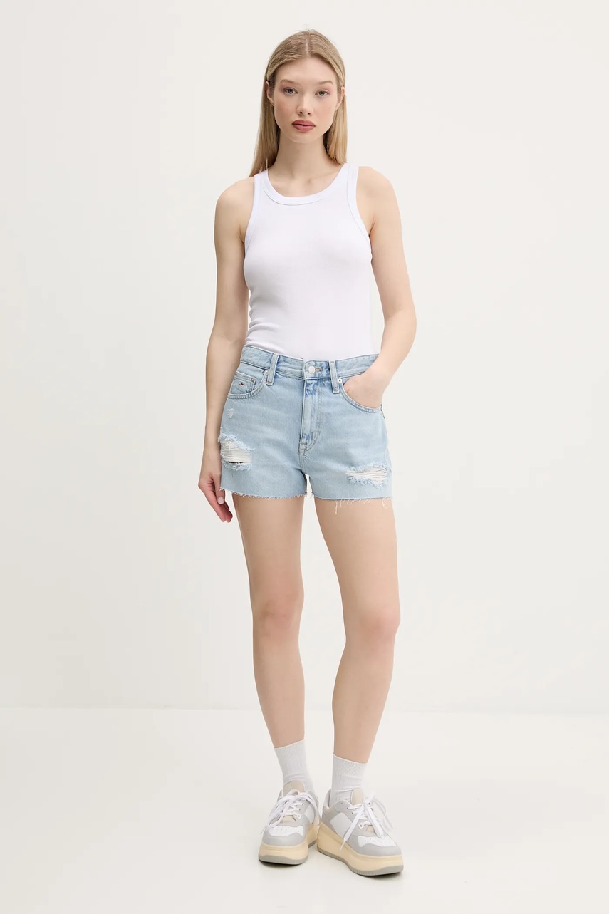 Джинсовые шорты Tommy Jeans однотонная высокая посадка DW0DW20095 Джинсовые шорты Tommy Jeans однотонная высокая посадка DW0DW20095