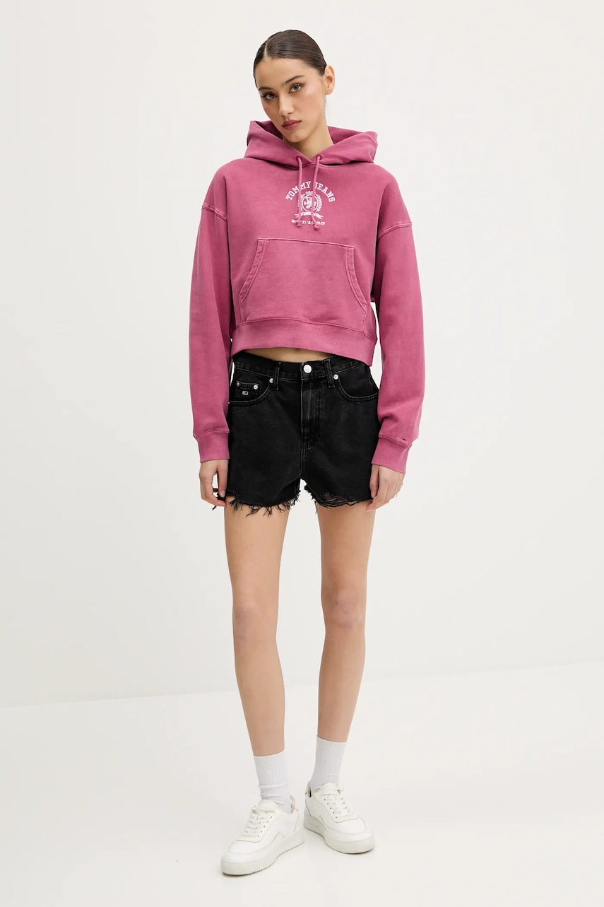 Джинсовые шорты Tommy Jeans цвет чёрный однотонная высокая посадка DW0DW20097 Джинсовые шорты Tommy Jeans цвет чёрный однотонная высокая посадка DW0DW20097