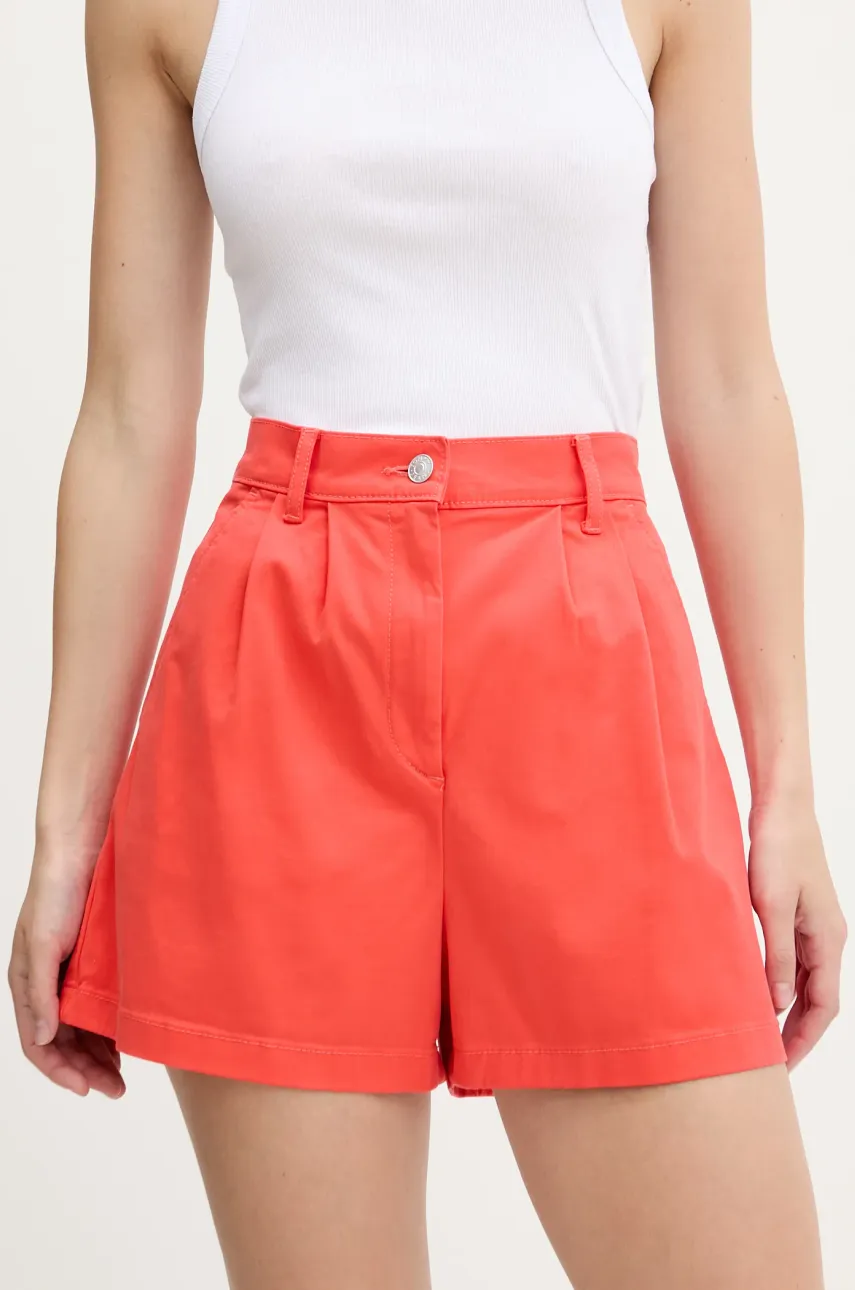 Tommy Jeans pantaloni scurți culoarea rosu, uni, high waist, DW0DW21643