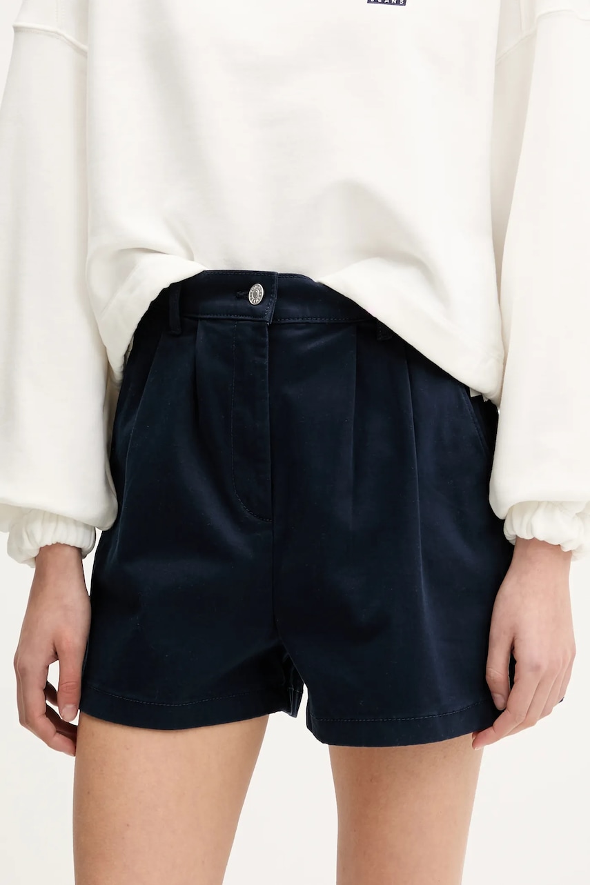 Tommy Jeans pantaloni scurți culoarea bleumarin, uni, high waist, DW0DW21643