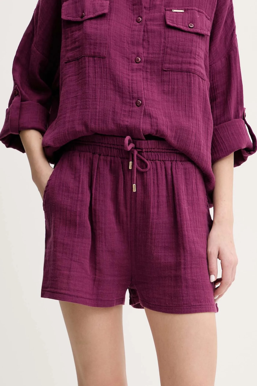 Melissa Odabash pantaloni scurți din bumbac femei, culoarea violet, uni, high waist, Abbie Melissa Odabash pantaloni scurți din bumbac femei, culoarea violet, uni, high waist, Abbie