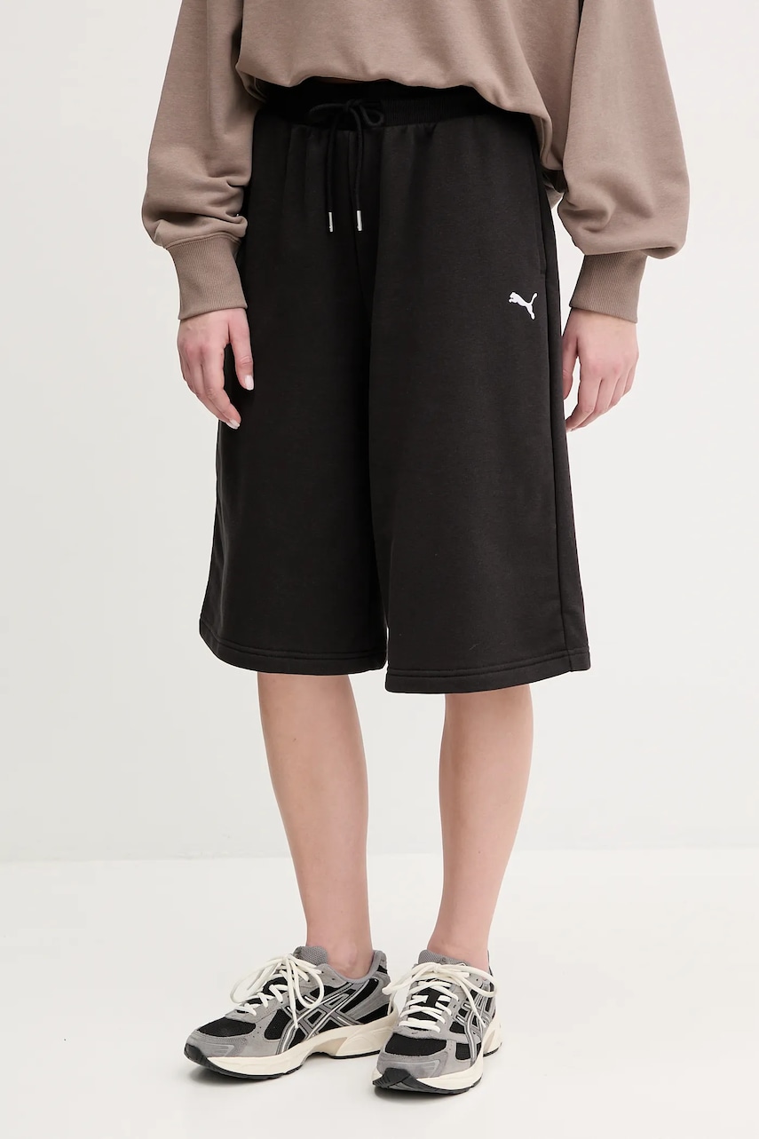 Puma pantaloni scurti femei, culoarea negru, neted, high waist, 629758 Puma pantaloni scurti femei, culoarea negru, neted, high waist, 629758
