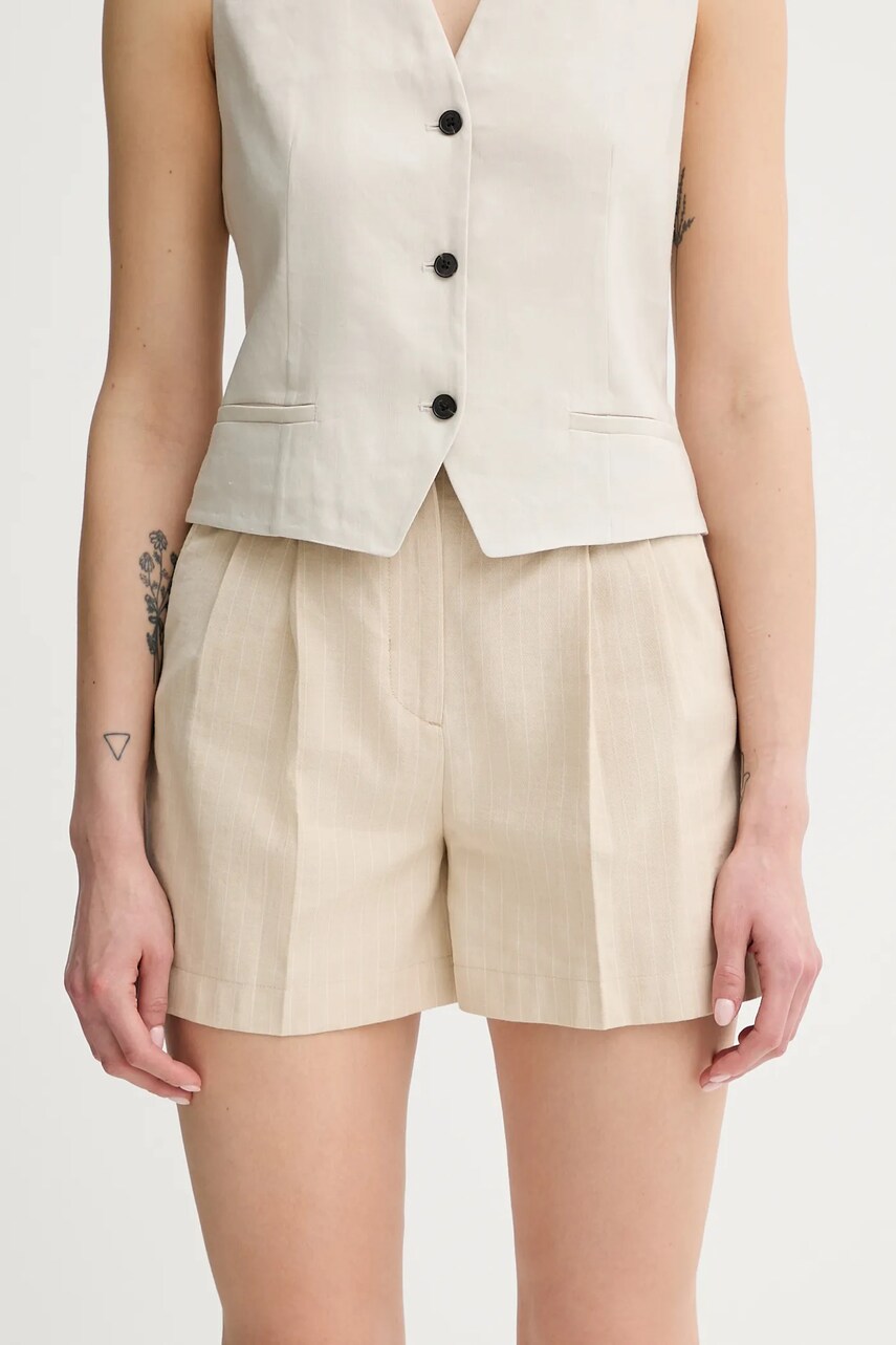 Levně Šortky s příměsí lnu PS Paul Smith dámské, béžová barva, high waist, W2R.317T.P31282