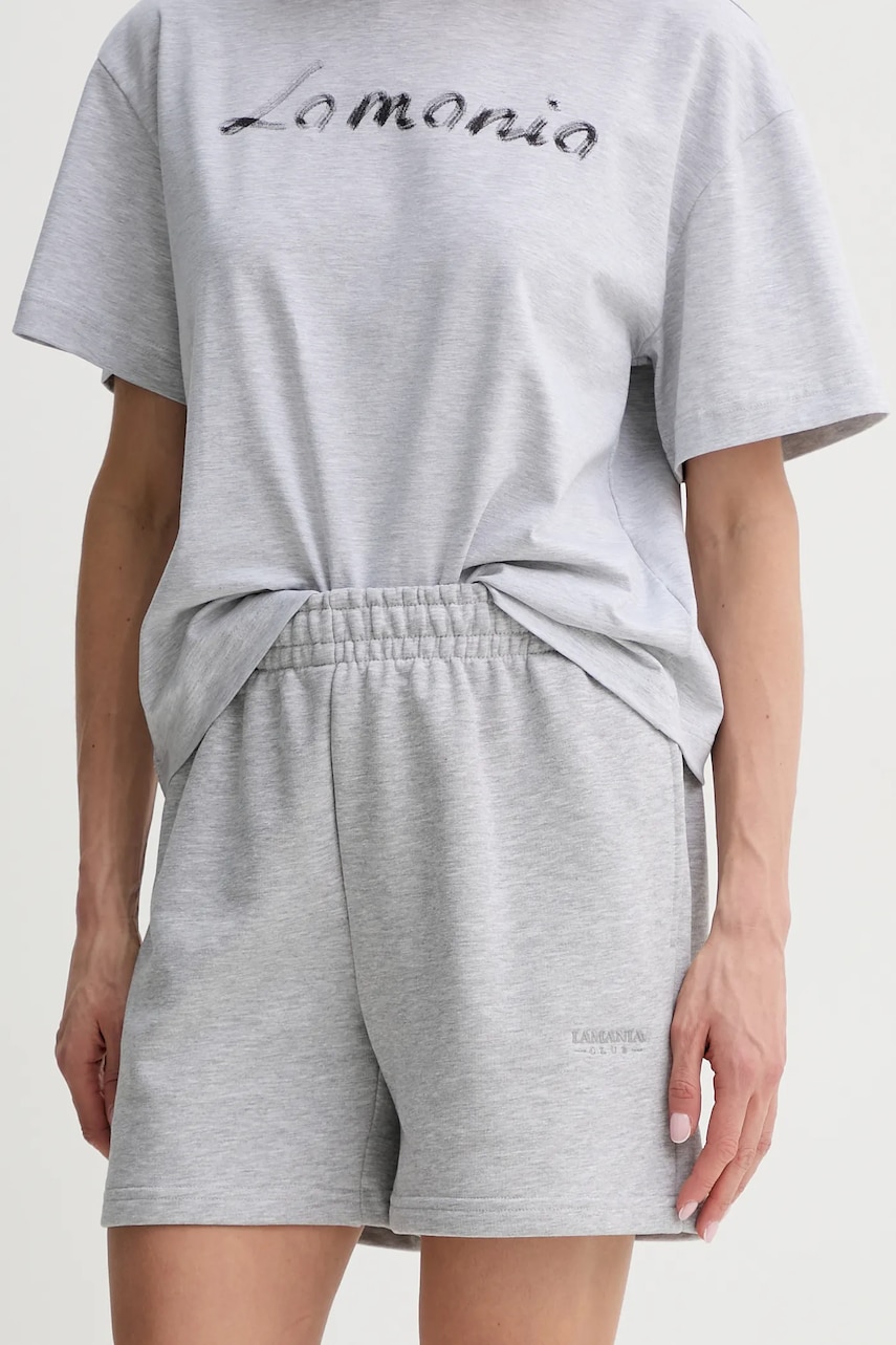 La Mania pantaloni scurți femei, culoarea gri, melanj, high waist, TIDE