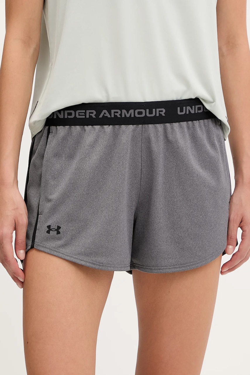Under Armour pantaloni scurți de antrenament Tech Play culoarea gri, cu imprimeu, medium waist, 1389882 Under Armour pantaloni scurți de antrenament Tech Play culoarea gri, cu imprimeu, medium waist, 1389882