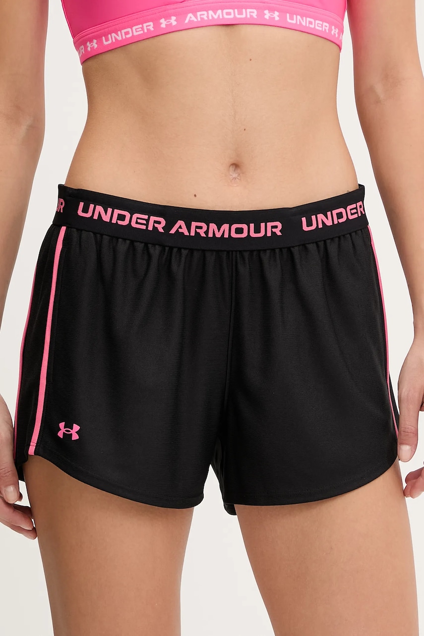 Under Armour pantaloni scurți de antrenament Tech Play culoarea negru, cu imprimeu, medium waist, 1389882 Under Armour pantaloni scurți de antrenament Tech Play culoarea negru, cu imprimeu, medium waist, 1389882