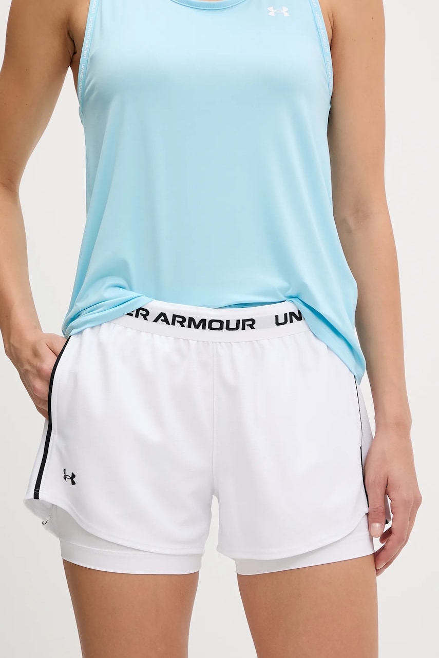 Under Armour pantaloni scurți de antrenament Tech Play culoarea alb, uni, high waist, 1389895