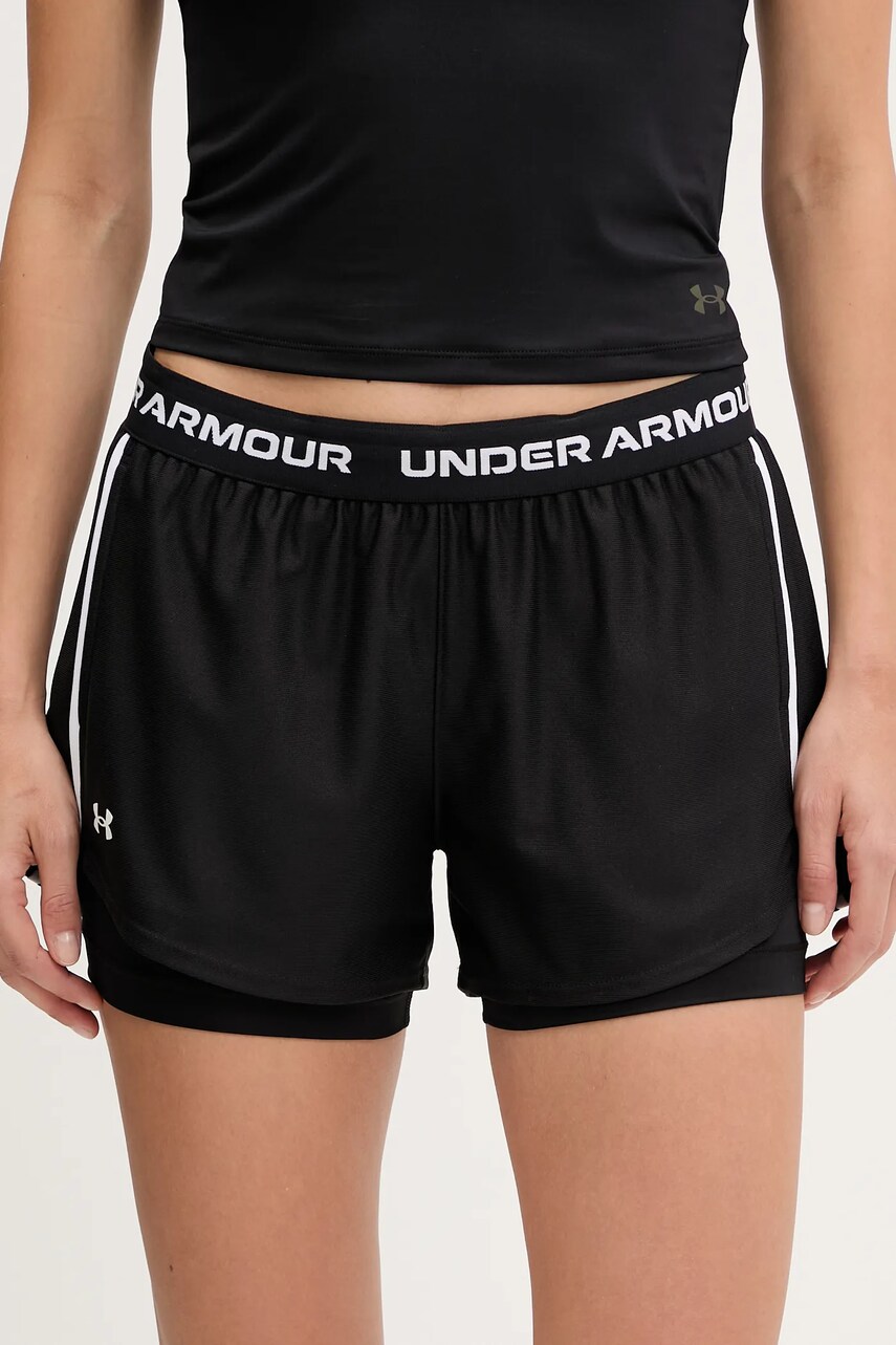 Under Armour pantaloni scurți de antrenament Tech Play culoarea negru, uni, high waist, 1389895