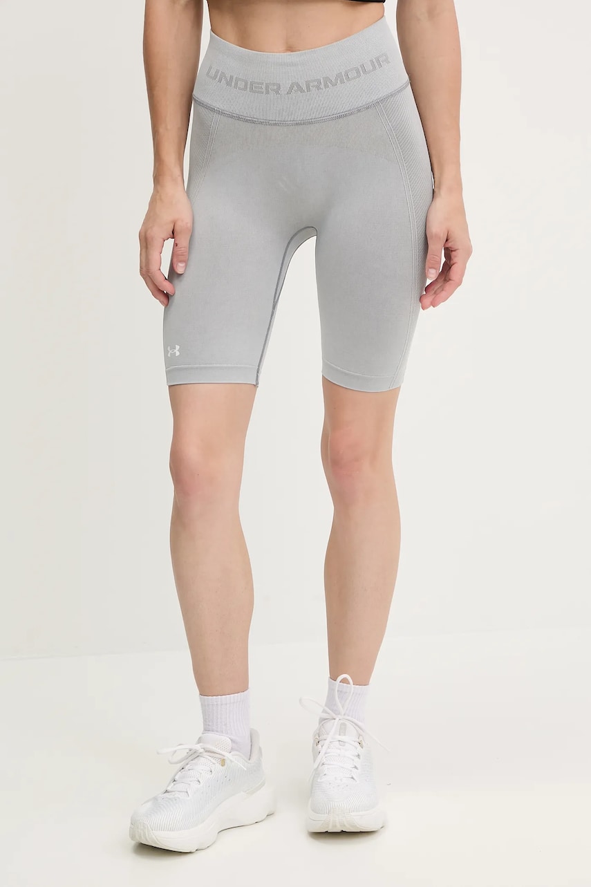Under Armour pantaloni scurți de antrenament Vanish Seamless culoarea gri, uni, high waist, 1388115