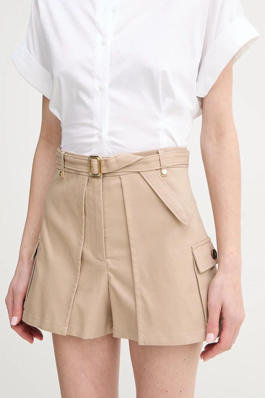 Levně Bavlněné šortky Marciano Guess CINDY dámské, béžová barva, hladké, high waist, 5GGD25 7293A