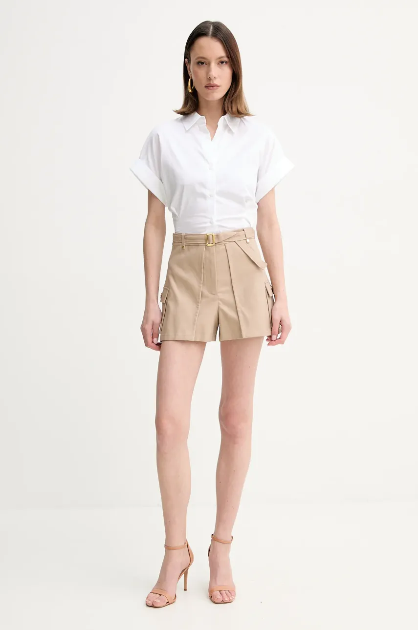 Хлопковые шорты Marciano Guess CINDY женские цвет бежевый однотонные высокая посадка 5GGD25 7293A Хлопковые шорты Marciano Guess CINDY женские цвет бежевый однотонные высокая посадка 5GGD25 7293A