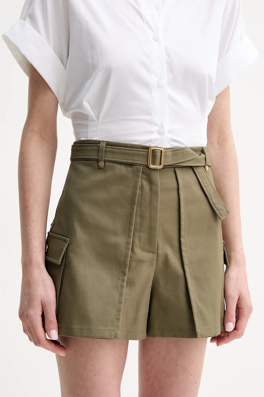 Levně Bavlněné šortky Marciano Guess CINDY dámské, zelená barva, hladké, high waist, 5GGD25 7293A