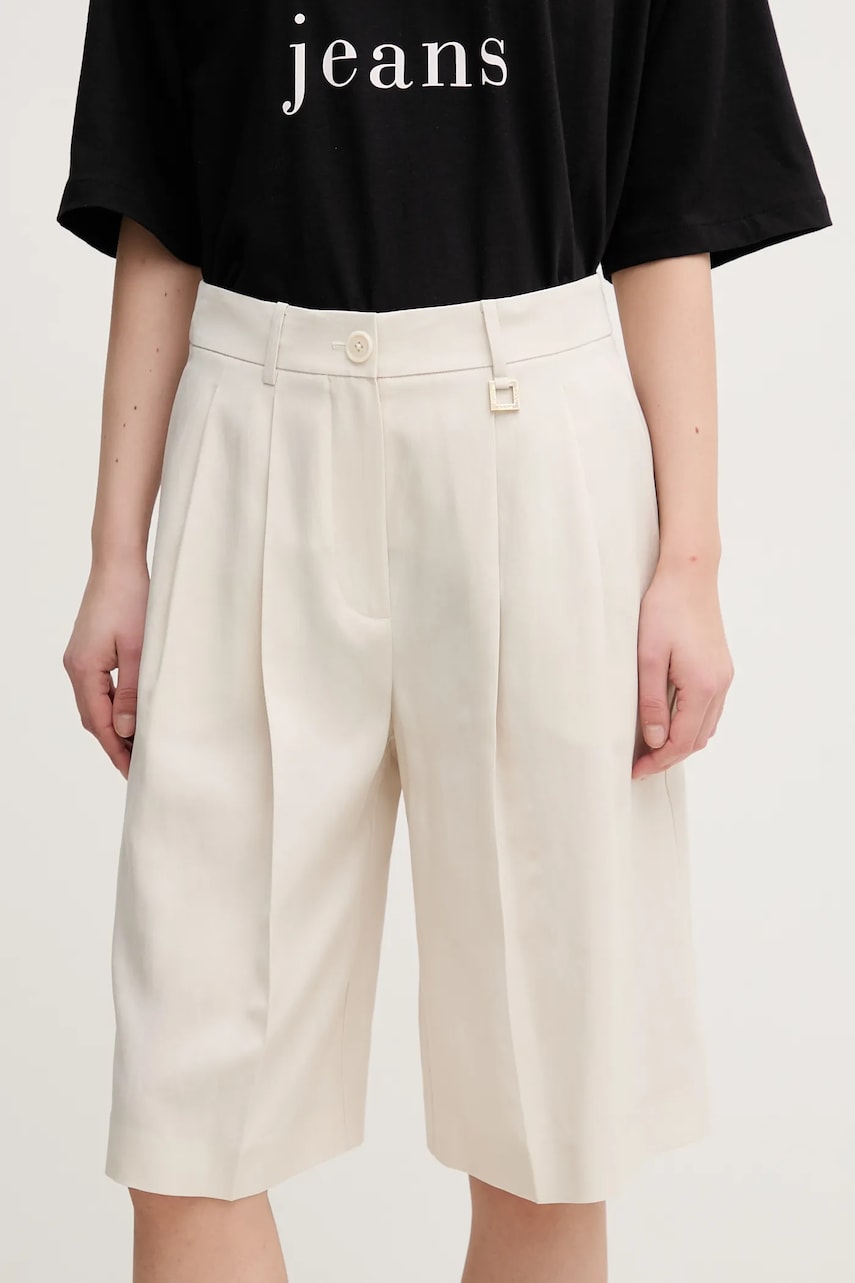 Joop! pantaloni scurți din amestec de in femei, culoarea bej, neted, high waist, 30046412
