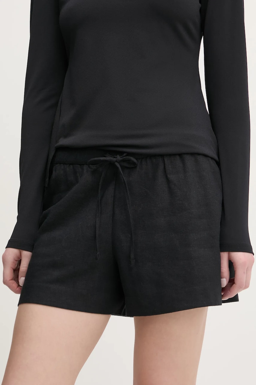 Abercrombie & Fitch pantaloni scurți din in femei, culoarea negru, uni, high waist, KI149-5186 Abercrombie & Fitch pantaloni scurți din in femei, culoarea negru, uni, high waist, KI149-5186