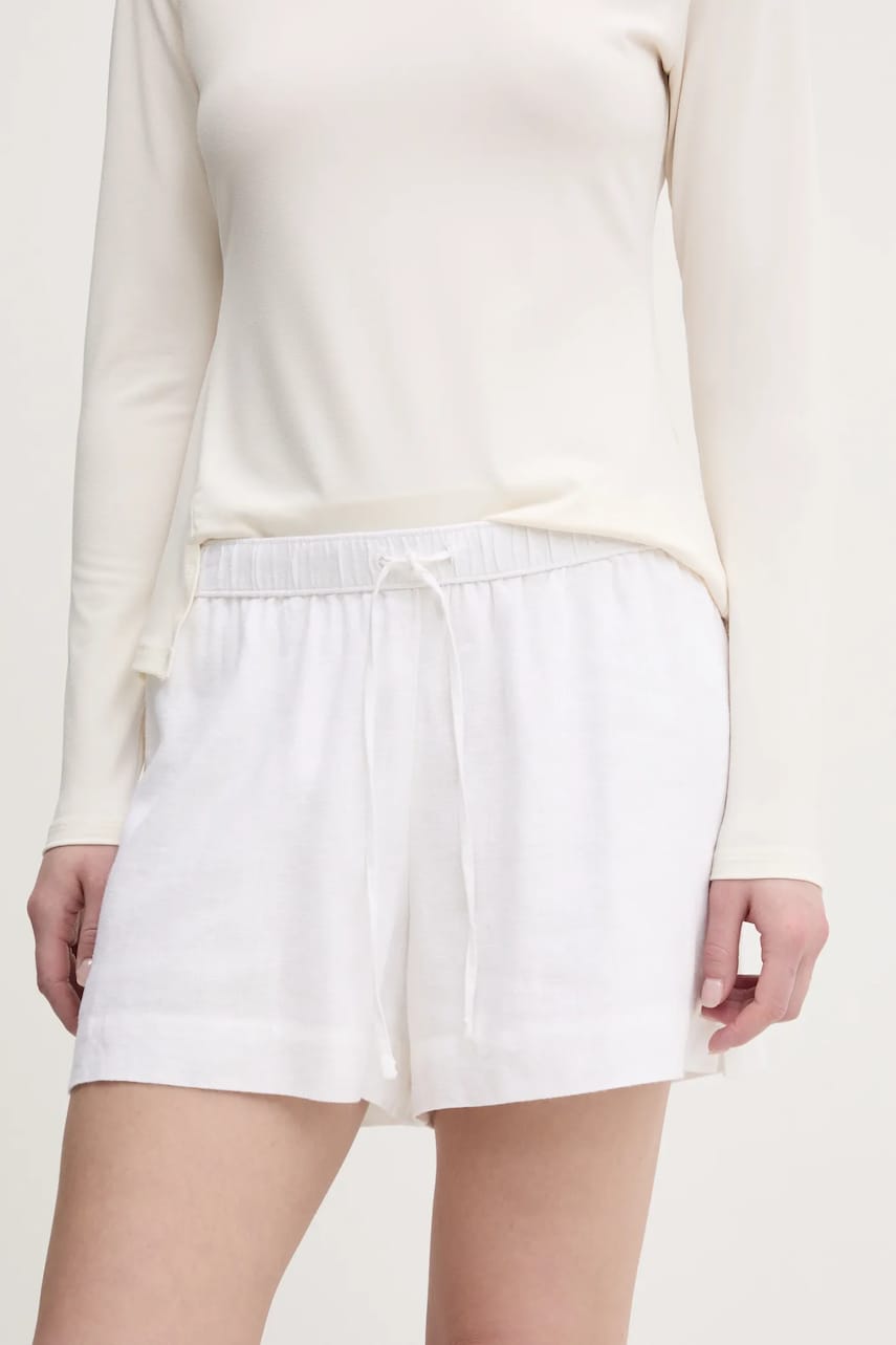 Abercrombie & Fitch pantaloni scurți din in femei, culoarea alb, uni, high waist, KI149-5187 Abercrombie & Fitch pantaloni scurți din in femei, culoarea alb, uni, high waist, KI149-5187