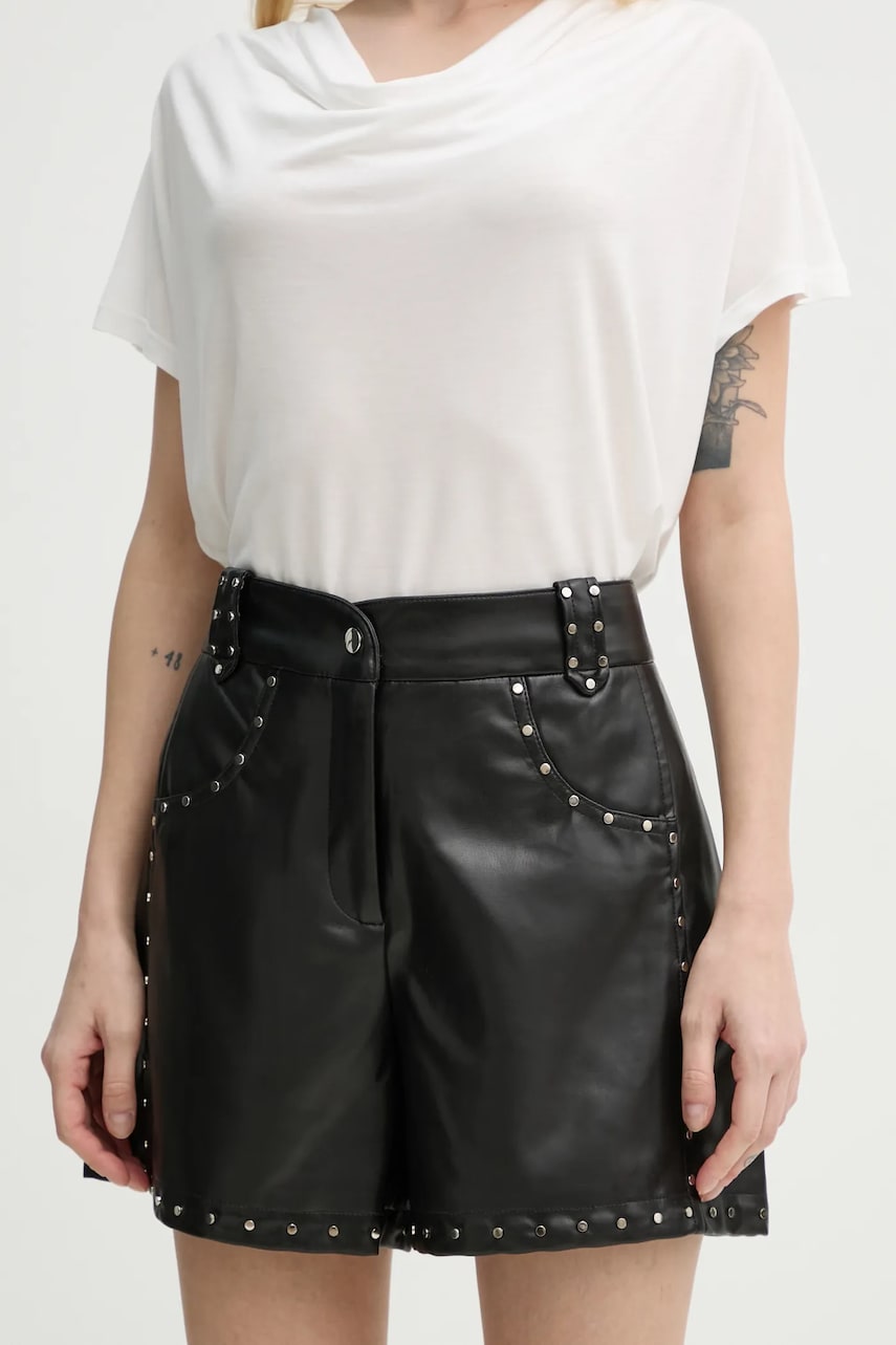 Bruuns Bazaar pantaloni scurti femei, culoarea negru, cu imprimeu, high waist, BBW4393 Bruuns Bazaar pantaloni scurti femei, culoarea negru, cu imprimeu, high waist, BBW4393
