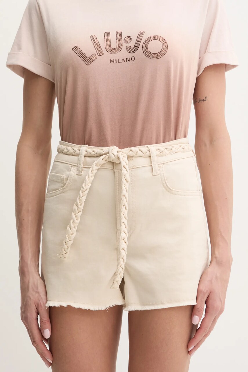 Levně Kraťasy Liu Jo dámské, béžová barva, s aplikací, high waist, WA5460.T4033