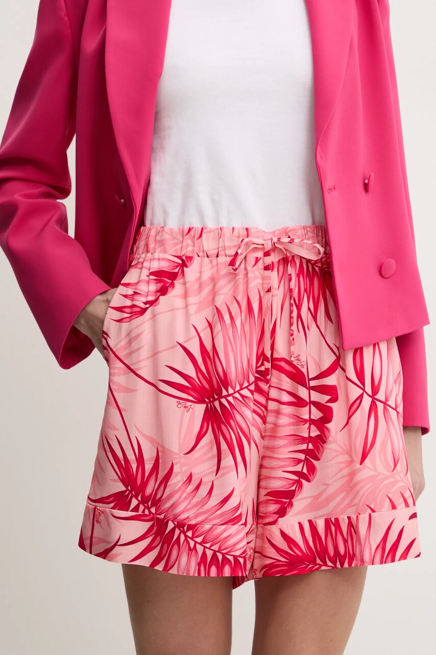 Levně Kraťasy Liu Jo dámské, růžová barva, vzorované, high waist, VA5126.T2961