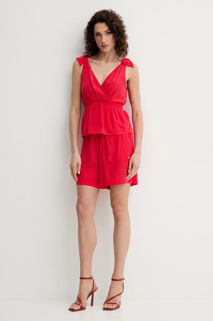 Шорты Liu Jo цвет красный однотонная высокая посадка VA5172.T2920