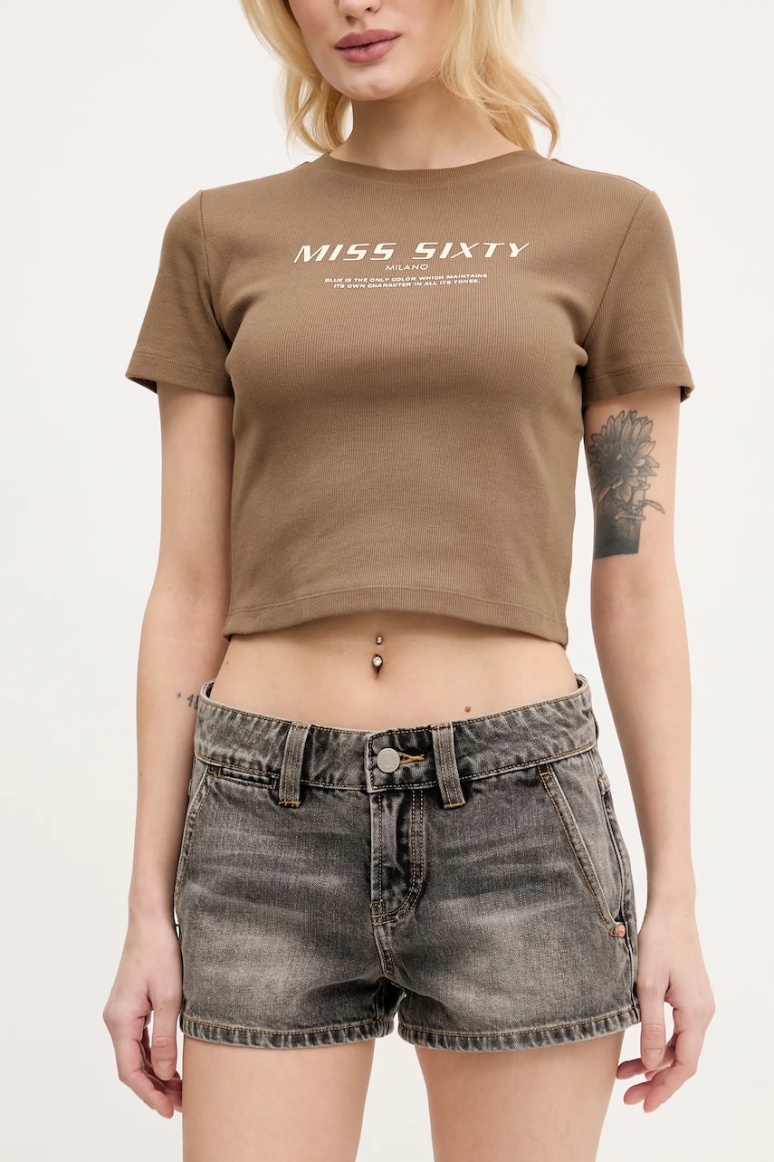 Miss Sixty pantaloni scurti din bumbac femei, culoarea negru, neted, medium waist, 6S1JJ50000 Miss Sixty pantaloni scurti din bumbac femei, culoarea negru, neted, medium waist, 6S1JJ50000