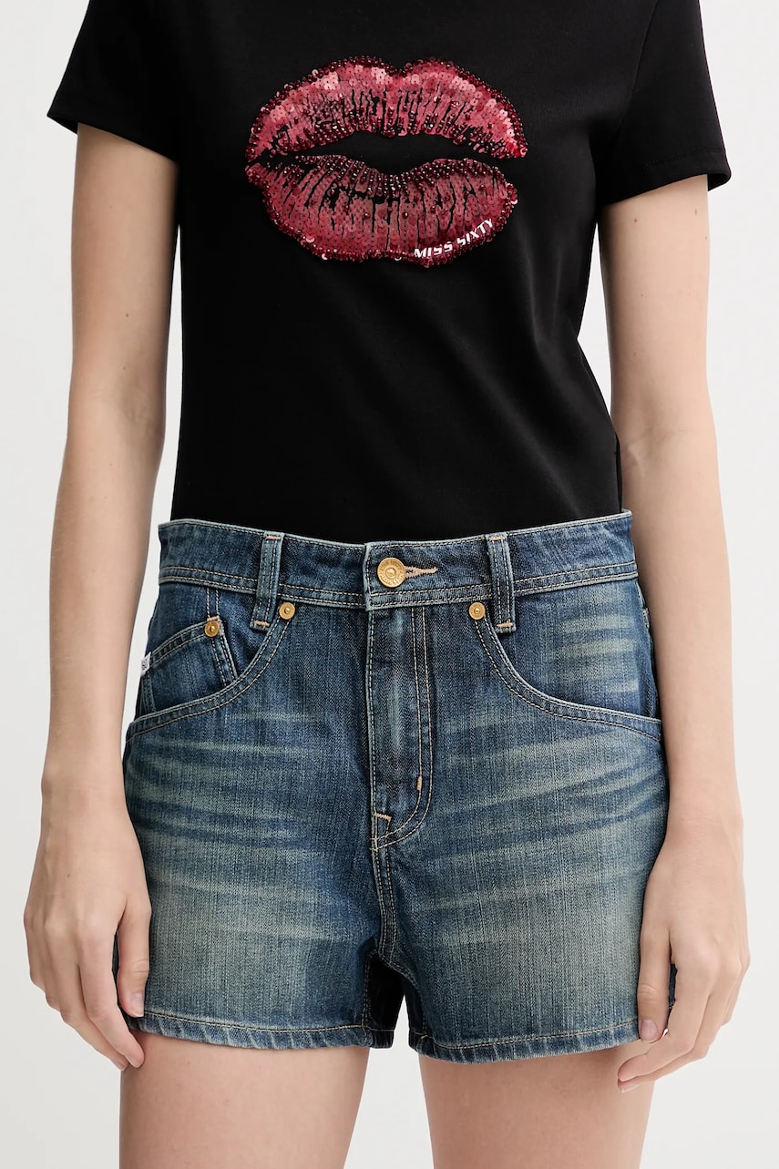 Miss Sixty pantaloni scurți din denim uni, high waist, 6S2JJ3320T