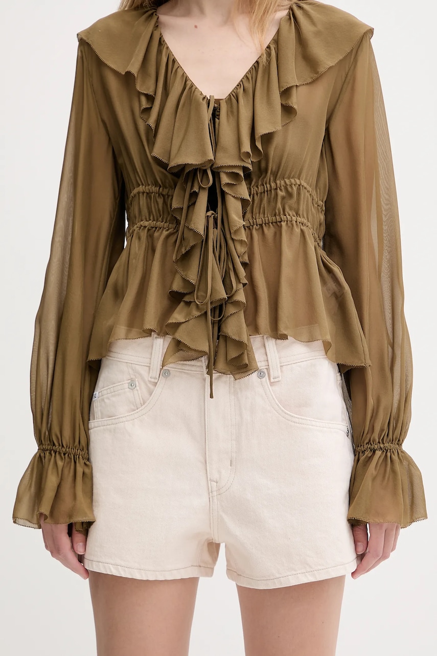 Miss Sixty pantaloni scurți din denim culoarea bej, uni, high waist, 6S2JJ3330T