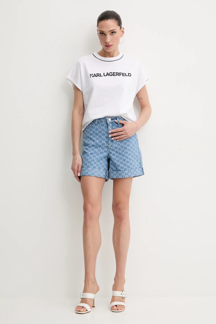 Хлопковые джинсовые шорты Karl Lagerfeld женские с узором высокая посадка A2W10111 Хлопковые джинсовые шорты Karl Lagerfeld женские с узором высокая посадка A2W10111