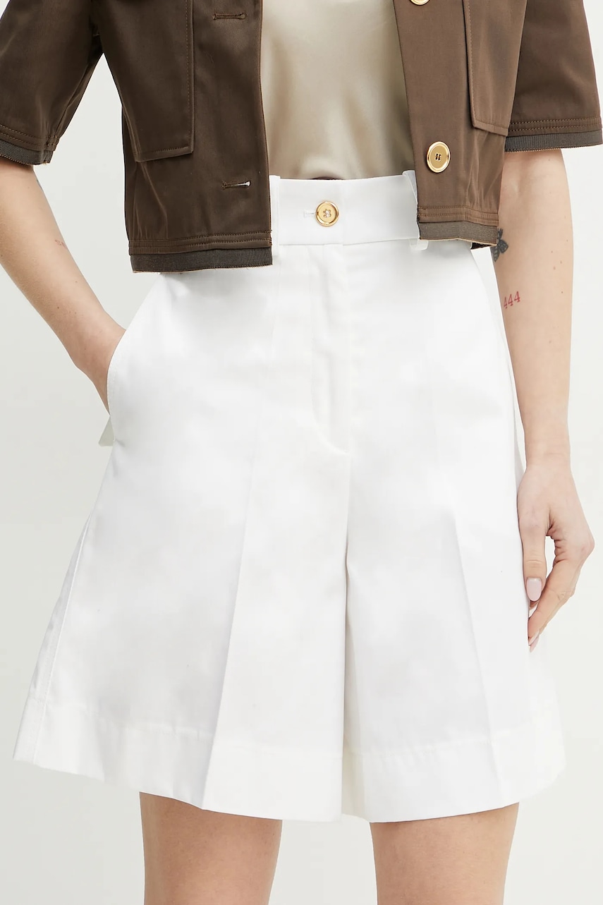 Patou pantaloni scurti din bumbac femei, culoarea alb, neted, high waist, TR0480074 Patou pantaloni scurti din bumbac femei, culoarea alb, neted, high waist, TR0480074