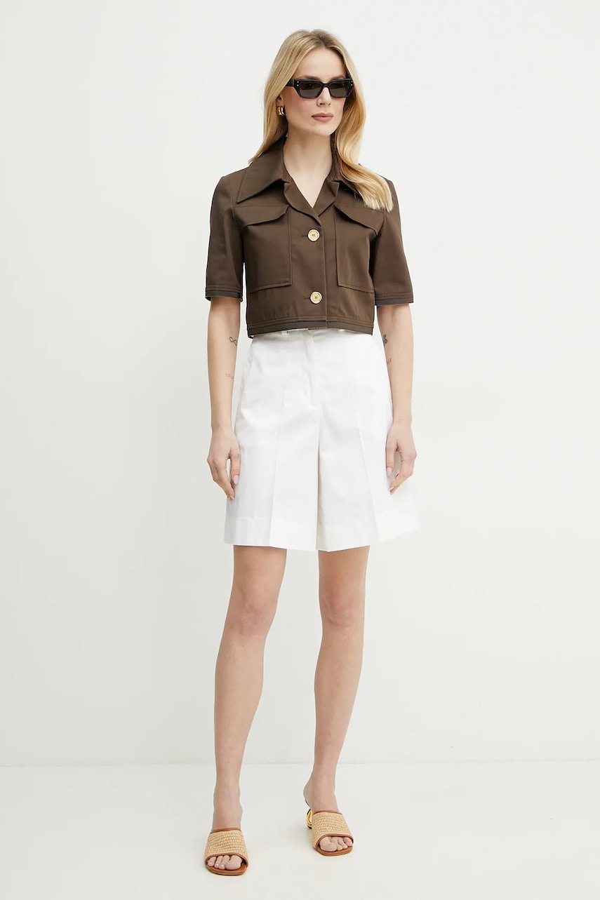 Хлопковые шорты Patou женские цвет белый однотонные высокая посадка TR0480074 Хлопковые шорты Patou женские цвет белый однотонные высокая посадка TR0480074