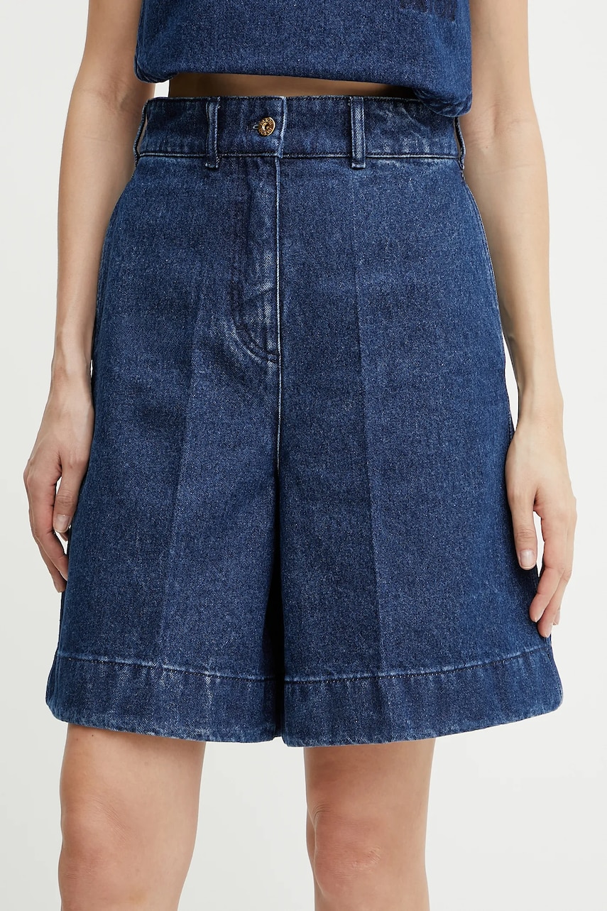Patou pantaloni scurți jeans culoarea bleumarin, uni, high waist, TR0520216 Patou pantaloni scurți jeans culoarea bleumarin, uni, high waist, TR0520216
