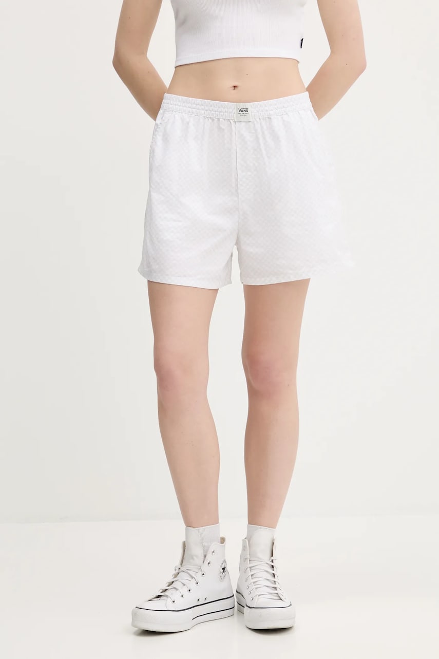Levně Kraťasy Vans dámské, bílá barva, high waist, VN000MBCWHT1