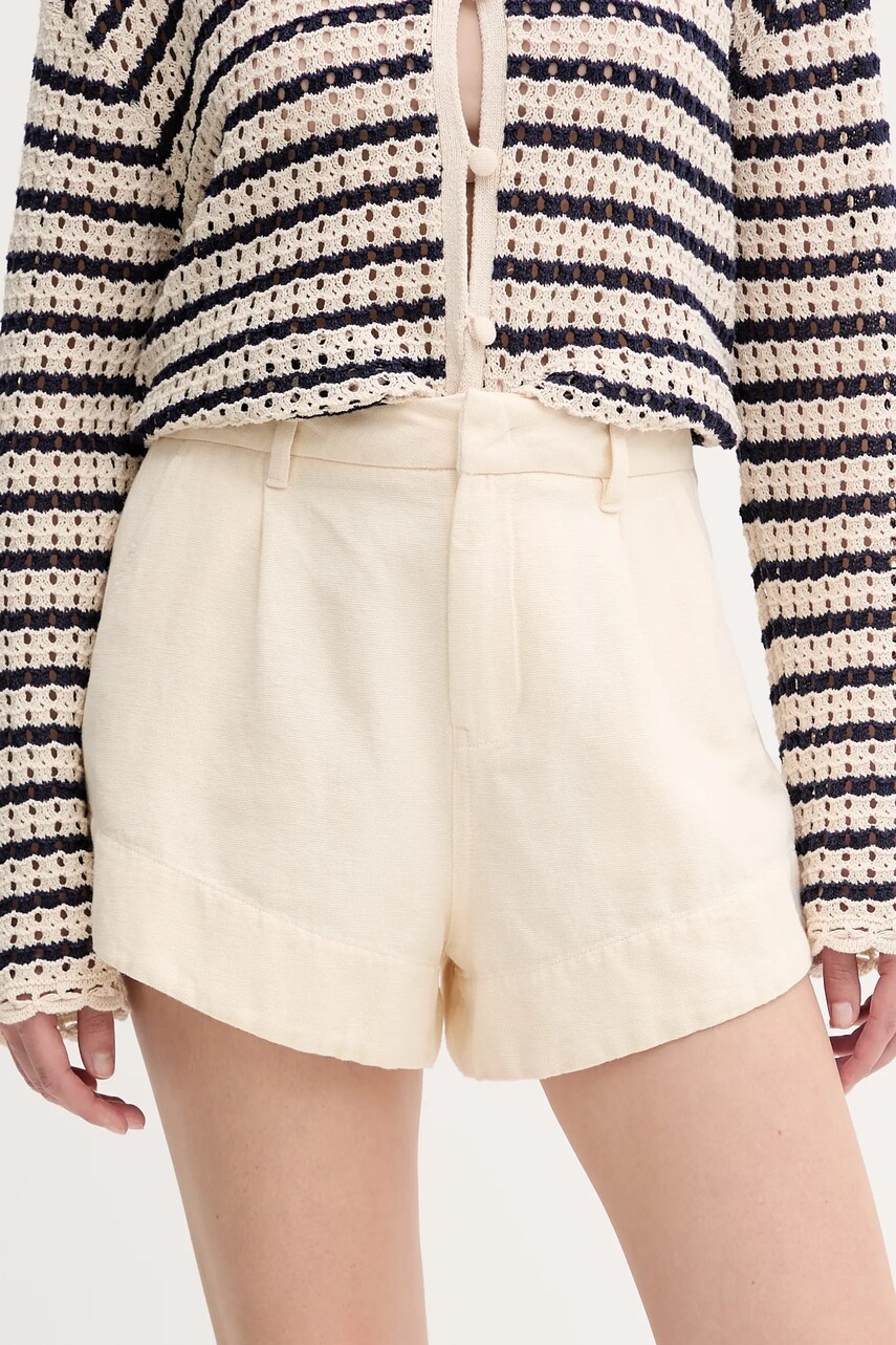 BA&SH pantaloni scurți din amestec de in ROMA culoarea bej, uni, high waist, 1E25ROMA