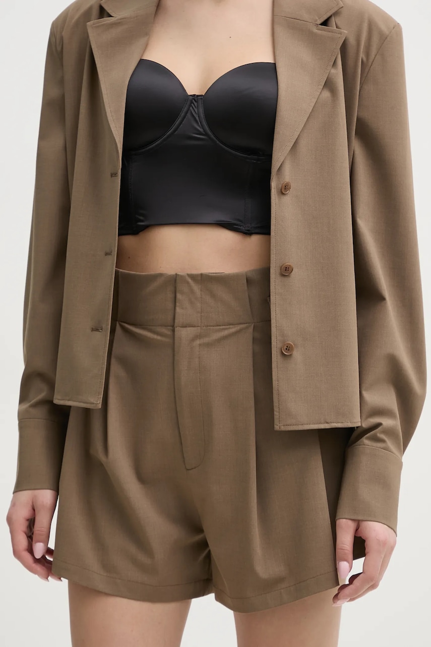 ISABELLE BLANCHE pantaloni scurti femei, culoarea bej, neted, high waist, IS25SS-P019-T003 ISABELLE BLANCHE pantaloni scurti femei, culoarea bej, neted, high waist, IS25SS-P019-T003