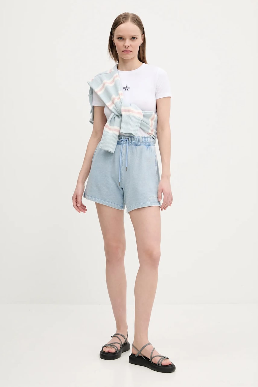 Хлопковые шорты Guess Jeans женские меланж высокая посадка W5GD0N KCTJ1 Хлопковые шорты Guess Jeans женские меланж высокая посадка W5GD0N KCTJ1