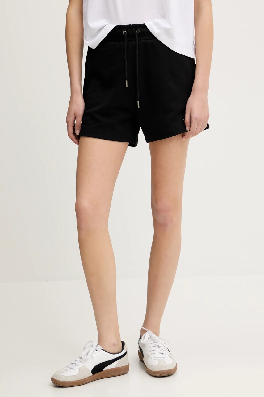 Levně Bavlněné šortky Guess Jeans dámské, černá barva, hladké, high waist, W5GD0O K68I4