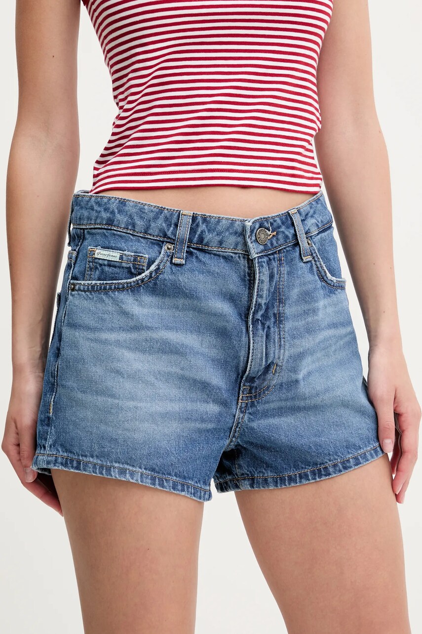 Levně Džínové šortky Guess Jeans dámské, modrá barva, high waist, W5GD0Y D5O11