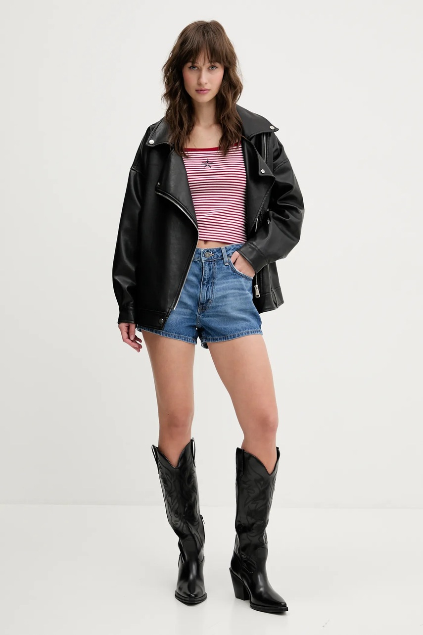 Джинсовые шорты однотонная высокая посадка W5GD0Y D5O11