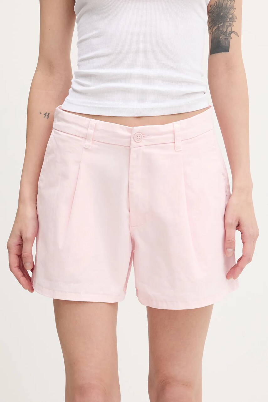 Levně Kraťasy Guess Jeans dámské, růžová barva, medium waist, W5GD1U WGB51