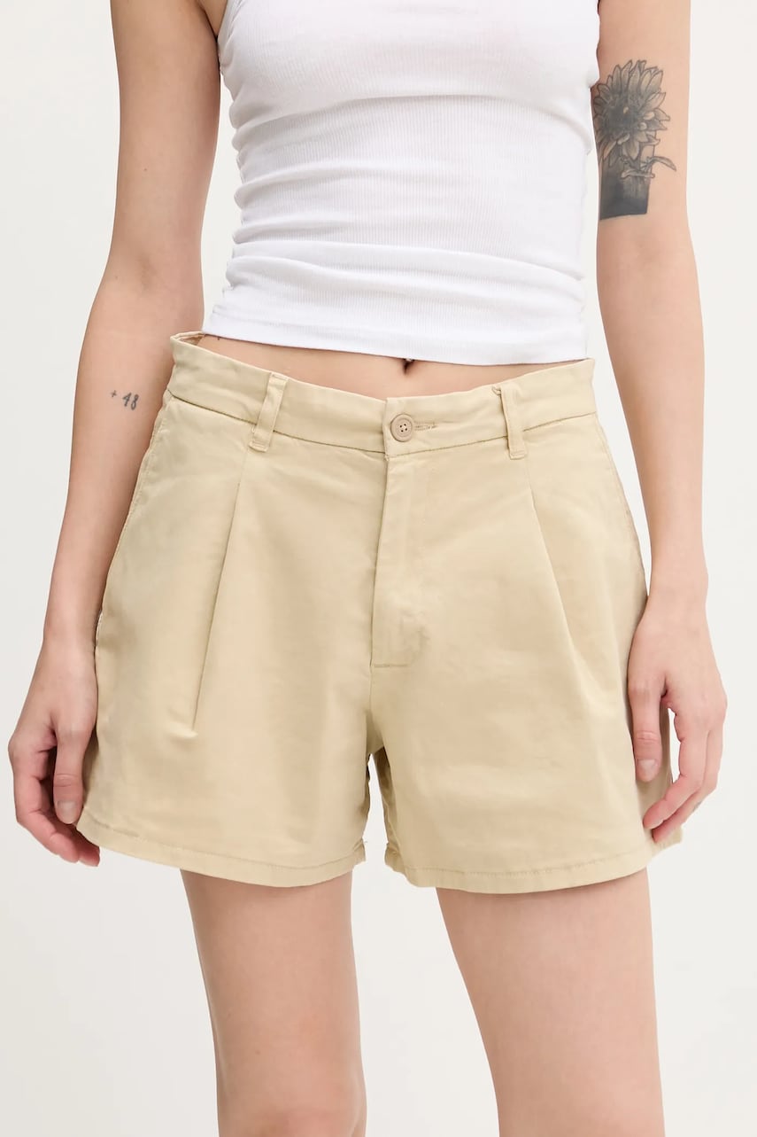 Levně Kraťasy Guess Jeans dámské, zelená barva, medium waist, W5GD1U WGB51