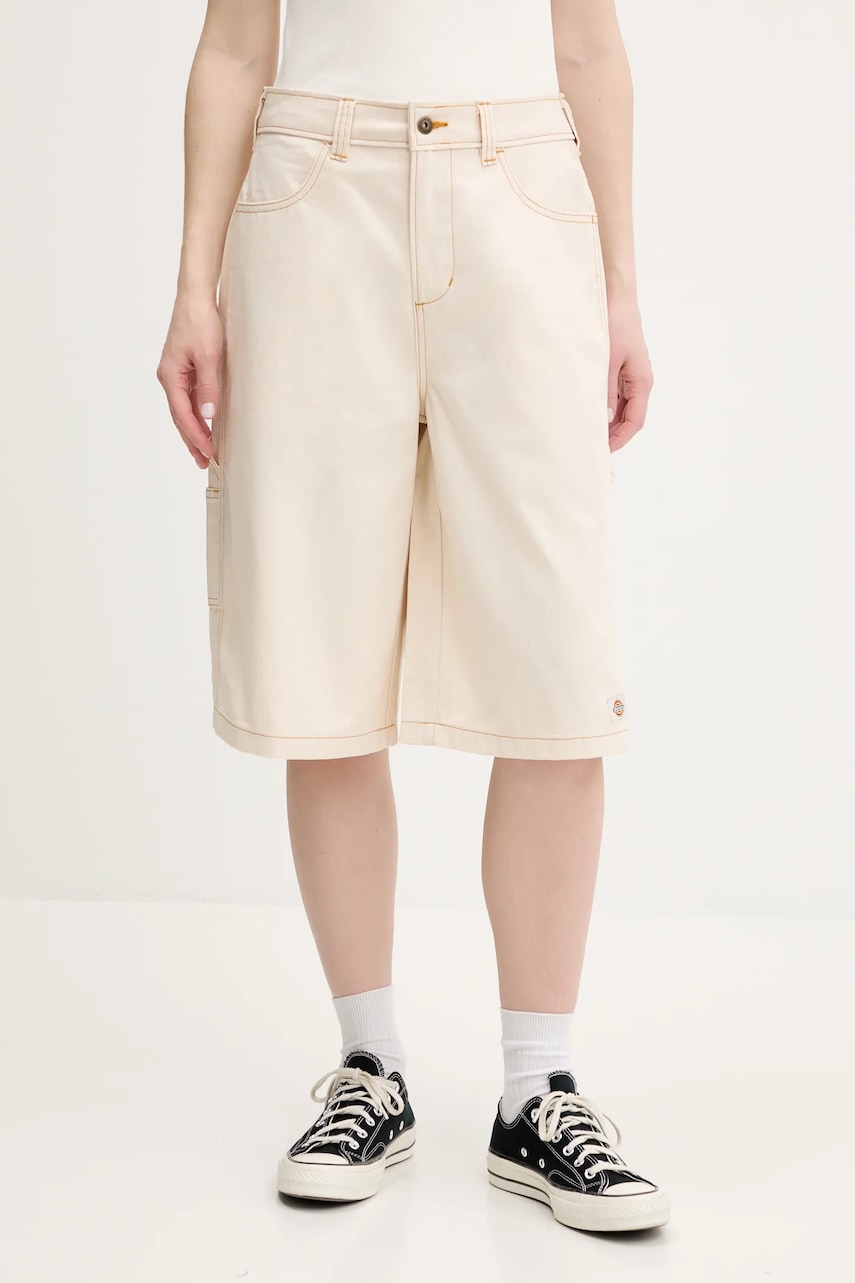 Dickies pantaloni scurți din bumbac culoarea bej, uni, high waist, DK0A4Z85F901 Dickies pantaloni scurți din bumbac culoarea bej, uni, high waist, DK0A4Z85F901
