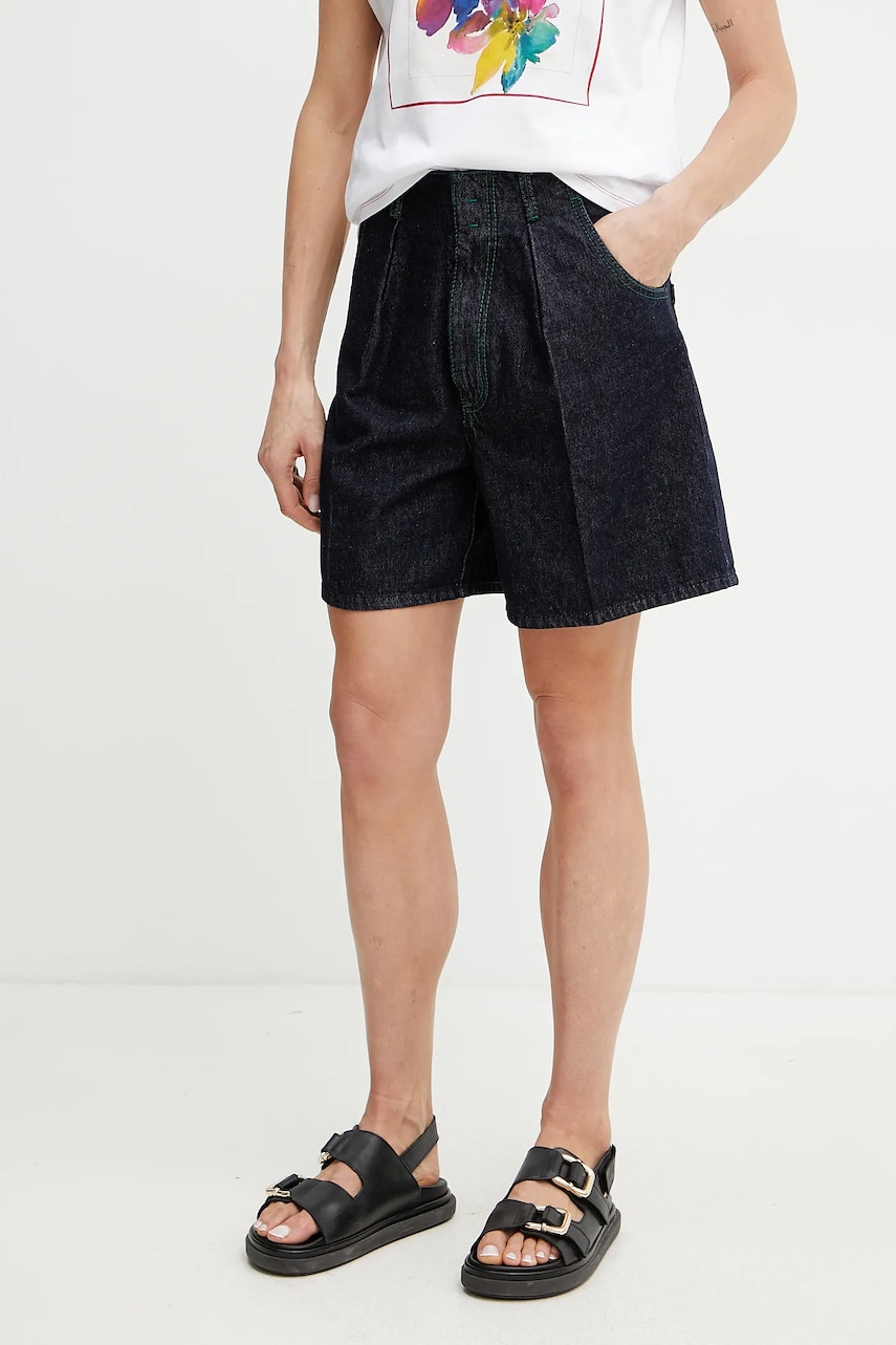 MAX&Co. pantaloni scurți jeans femei, culoarea bleumarin, uni, high waist, 2516141023200 MAX&Co. pantaloni scurți jeans femei, culoarea bleumarin, uni, high waist, 2516141023200