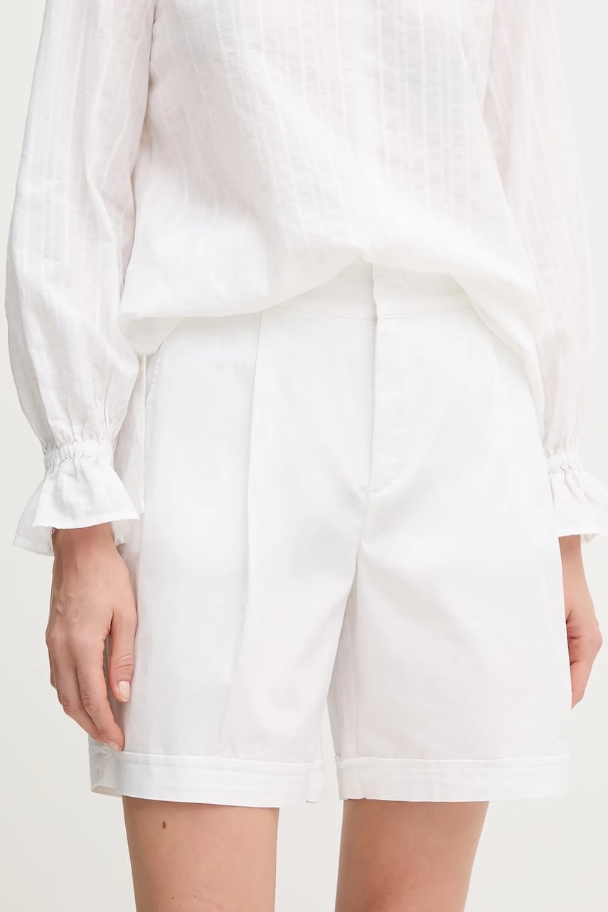 Marc Aurel pantaloni scurți culoarea alb, uni, high waist, 1858-2301-93419
