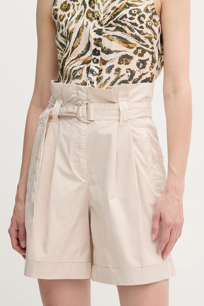 Marc Aurel pantaloni scurți culoarea bej, uni, high waist, 1862-2300-93419 Marc Aurel pantaloni scurți culoarea bej, uni, high waist, 1862-2300-93419